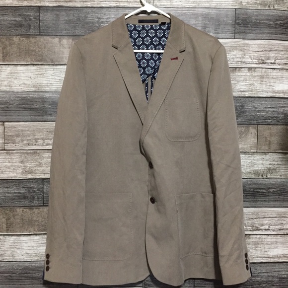 Ted Baker London Lyocell Linen Blend Blazer Men’s Size 6 Brown Tan 2 Button - Picture 6 of 12